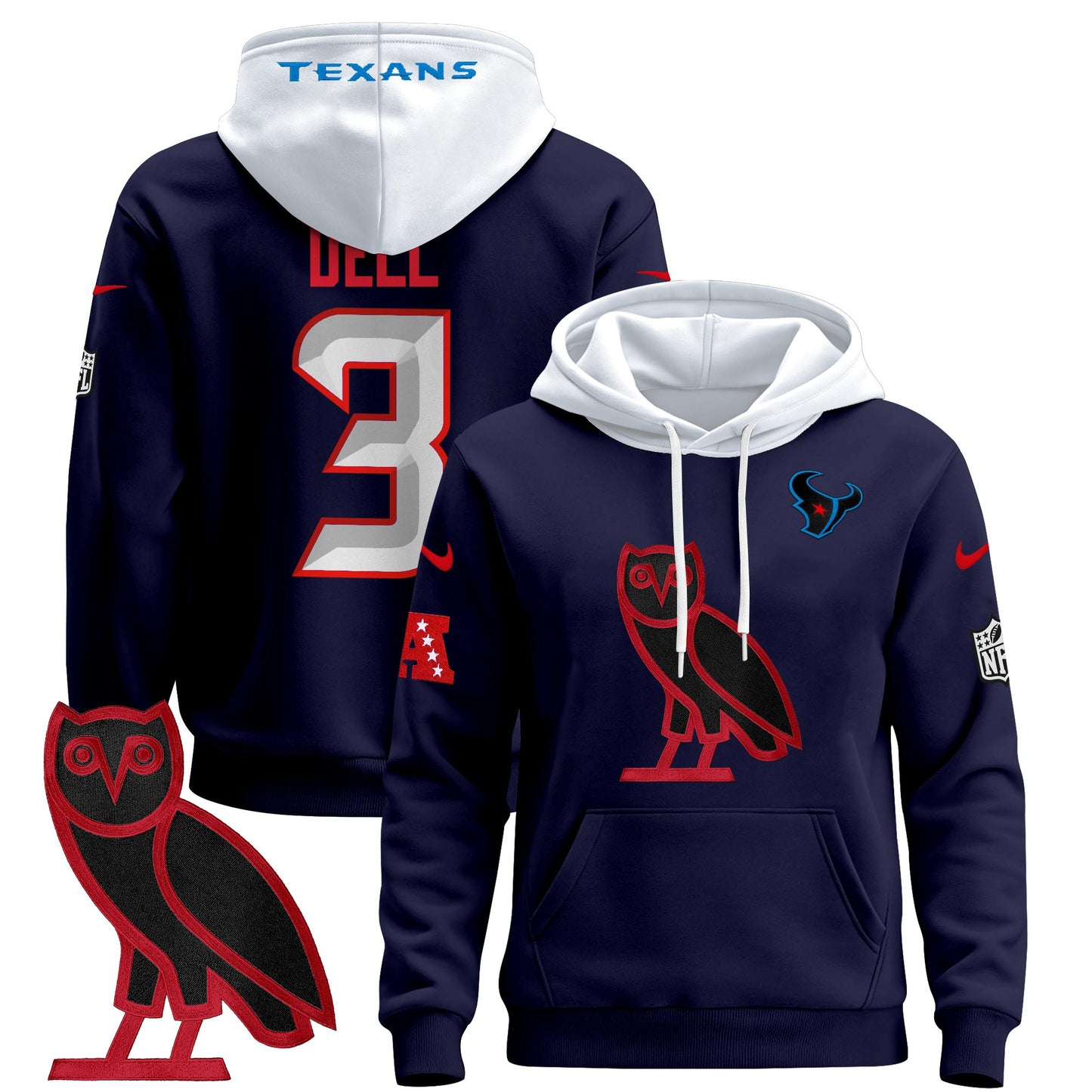 Men's Houston Texans OVO 2024 Pullover Hoodie - All Stitched