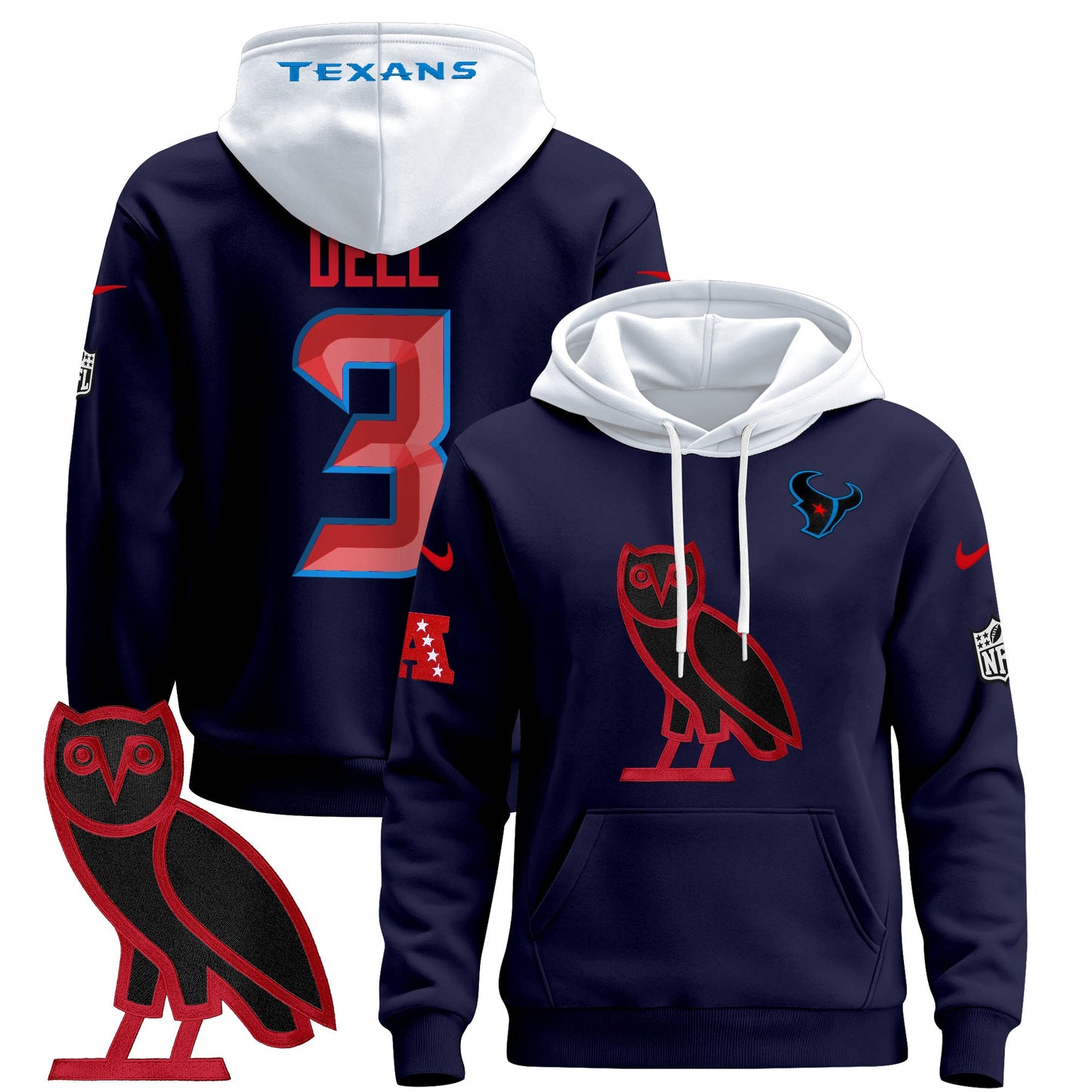 Men's Houston Texans OVO 2024 Pullover Hoodie - All Stitched