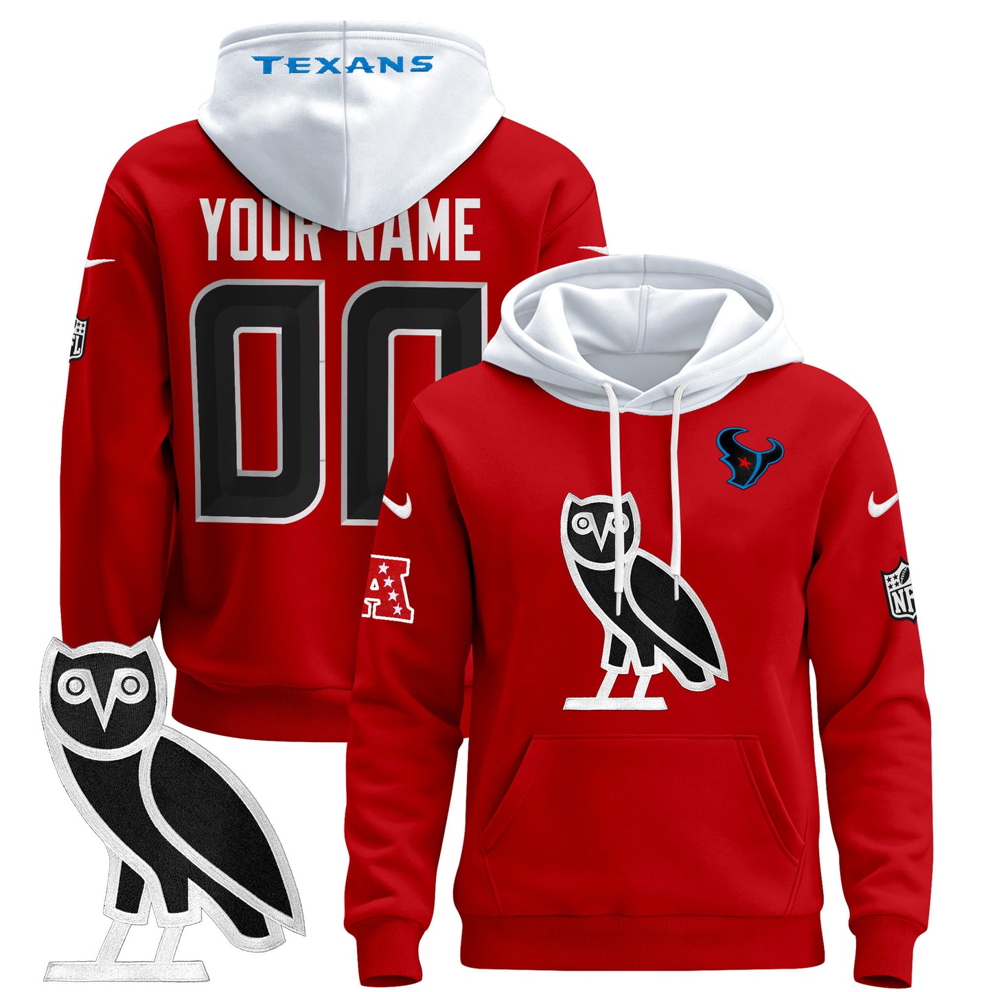 Houston Texans OVO 2024 Custom Pullover Hoodie - All Stitched