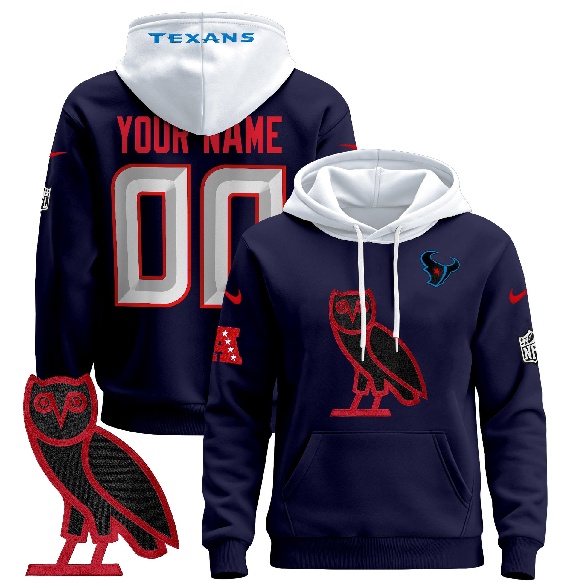 Houston Texans OVO 2024 Custom Pullover Hoodie - All Stitched
