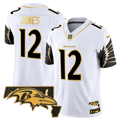 Men's Ravens Maryland Patch Gold Vapor Limited Jersey V2 - All Stitched