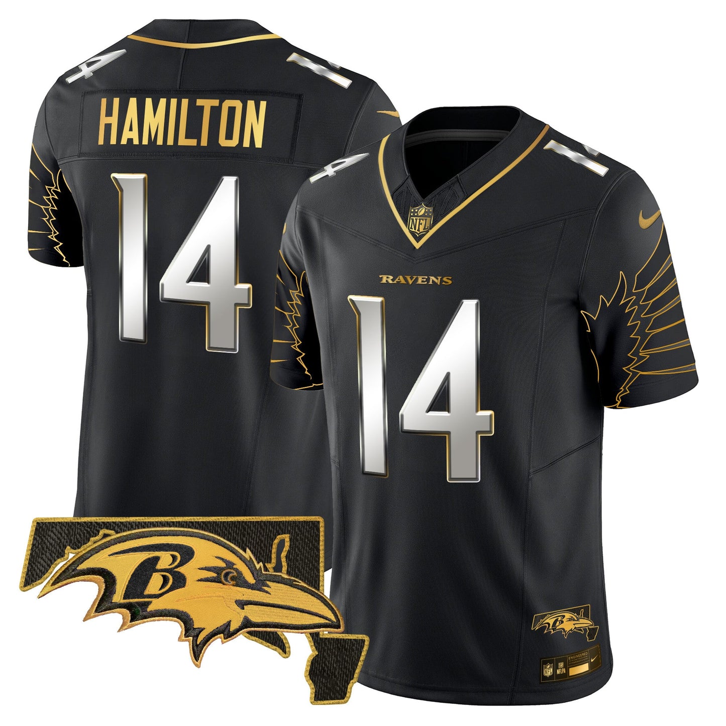 Men's Ravens Maryland Patch Gold Vapor Limited Jersey V2 - All Stitched