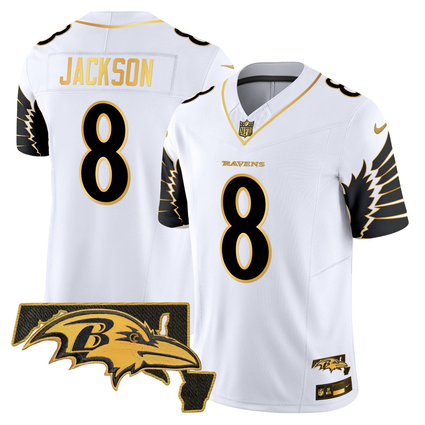 Men's Ravens Maryland Patch Gold Vapor Limited Jersey V2 - All Stitched