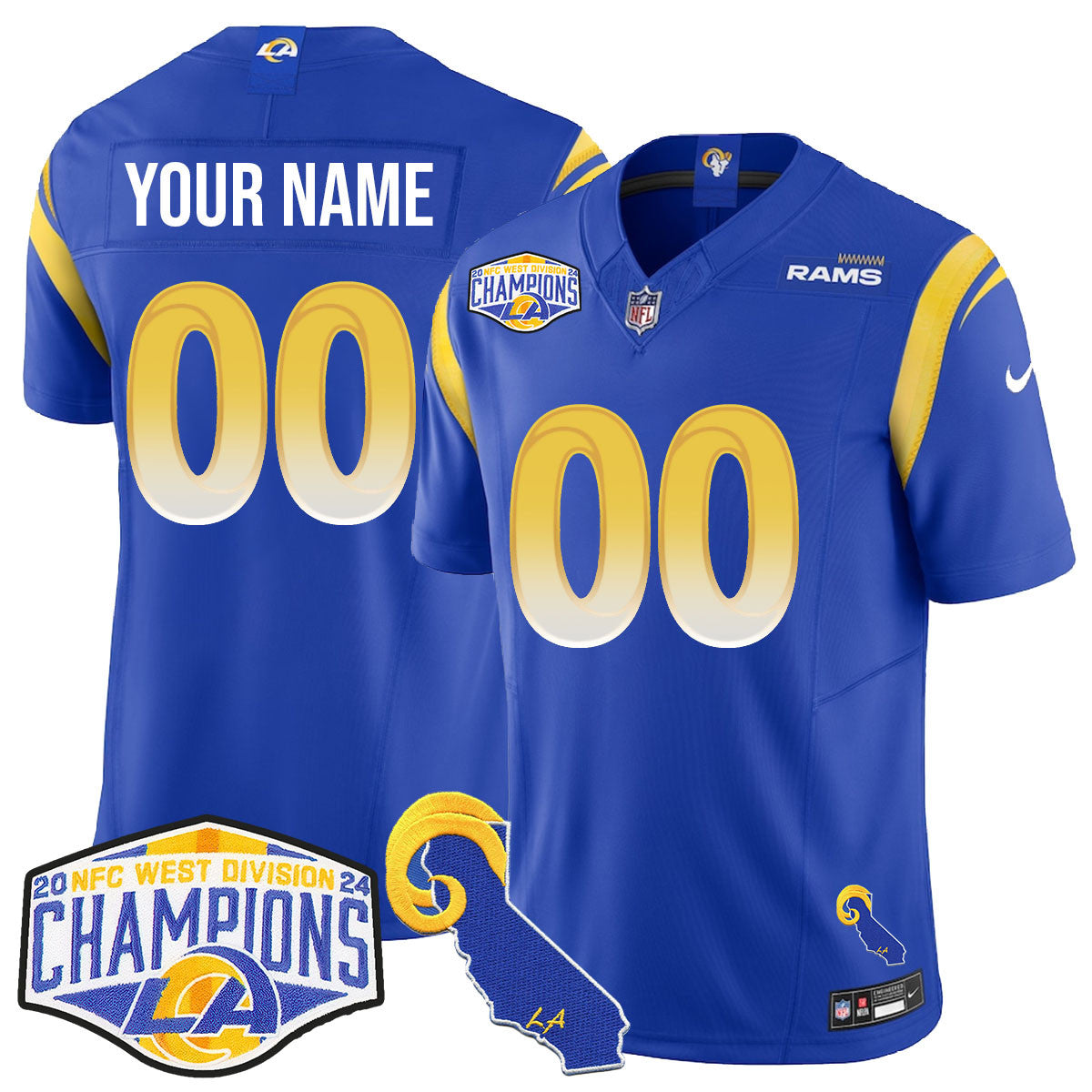 Custom Gender/Name LAR 2024 NFC West Division Champions Jersey N1 - All Stitched