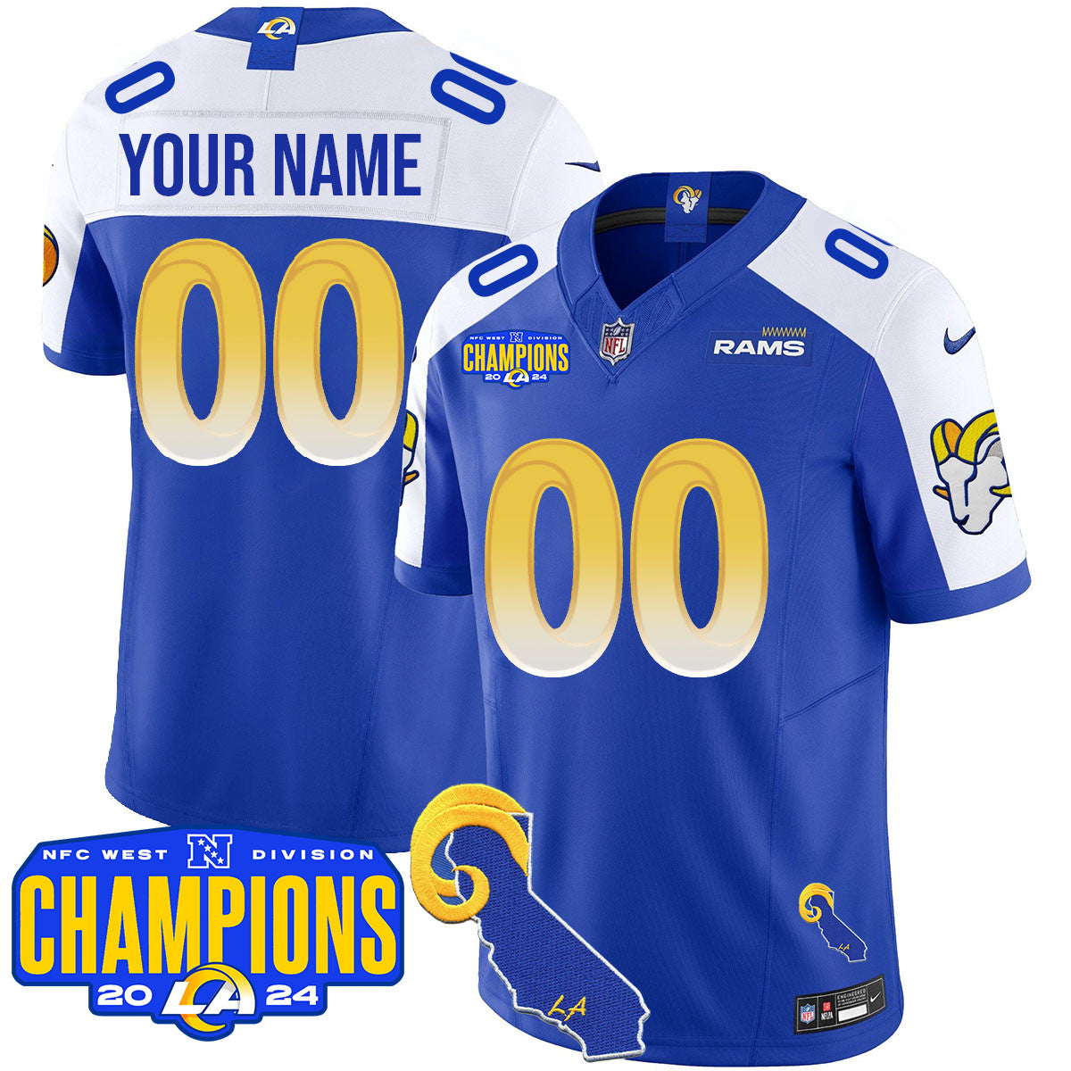 Custom Gender/Name LAR 2024 NFC West Division Champions Jersey - All Stitched