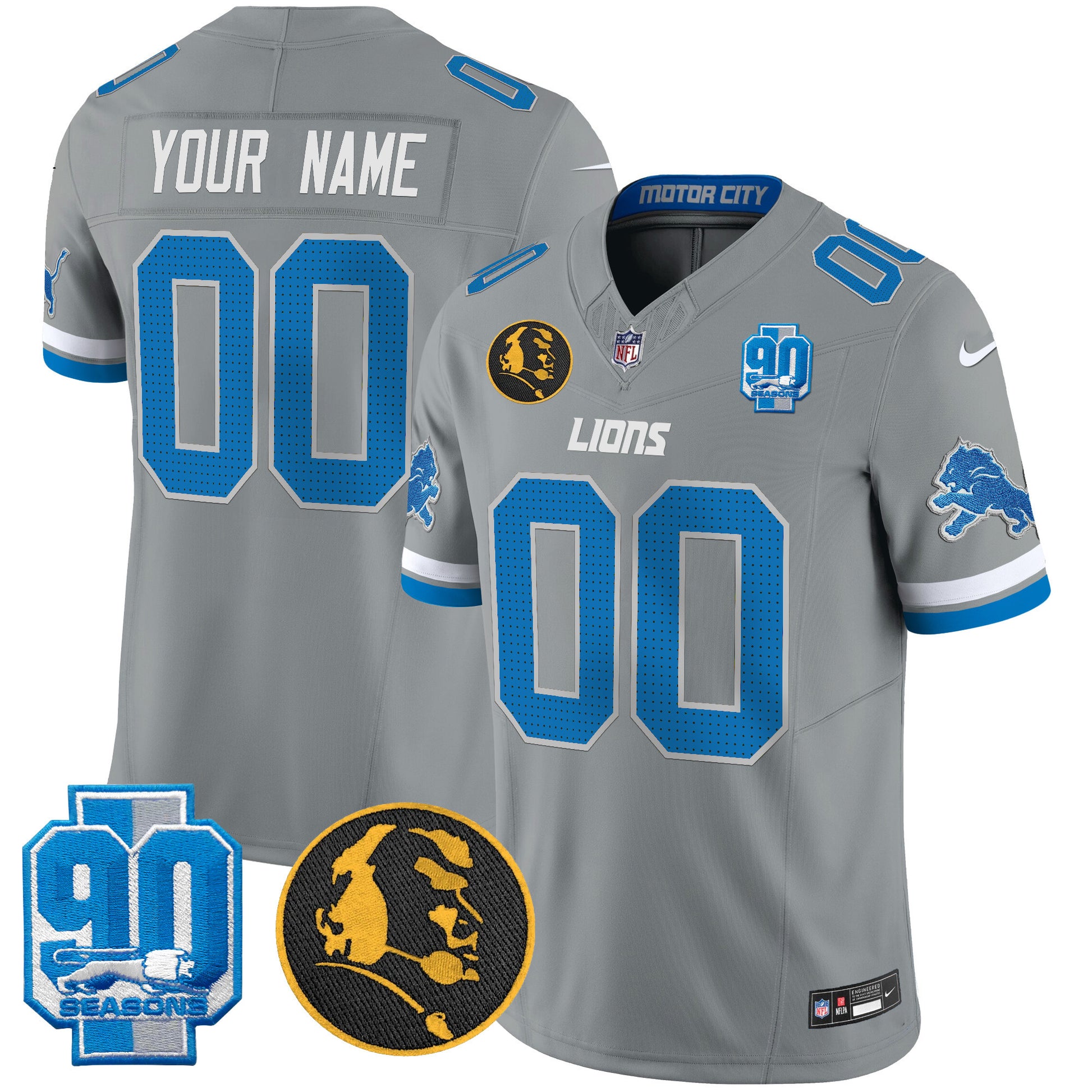 Detroit Lions 2024 90th & John Madden Patch Vapor Limited Custom Jersey V2 - All Stitched