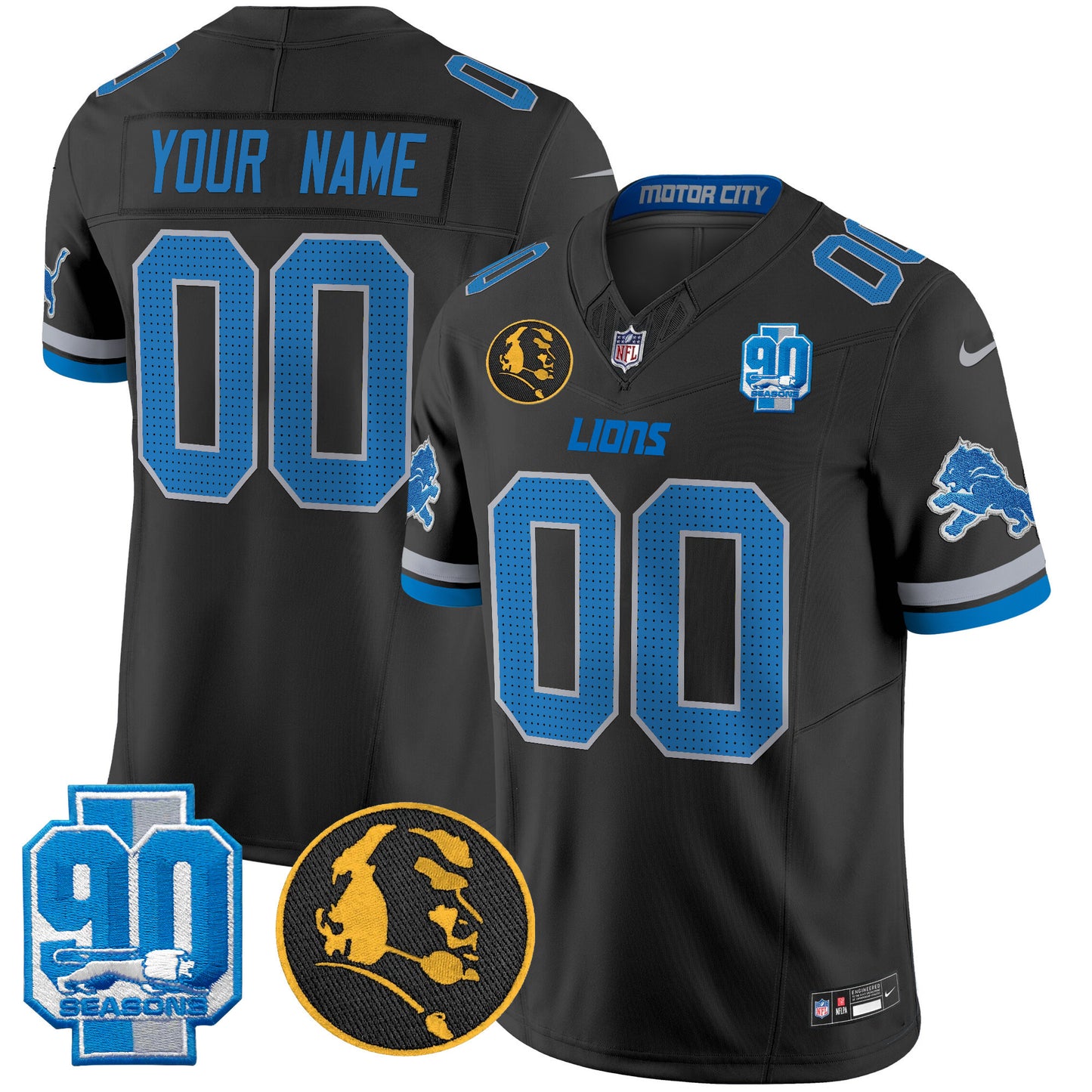 Detroit Lions 2024 90th & John Madden Patch Vapor Limited Custom Jersey V2 - All Stitched