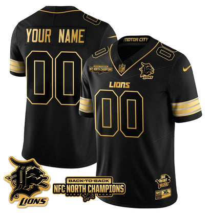 Custom Gender/Name DET 2024 NFC North Champions Gold Jersey N3 - All Stitched
