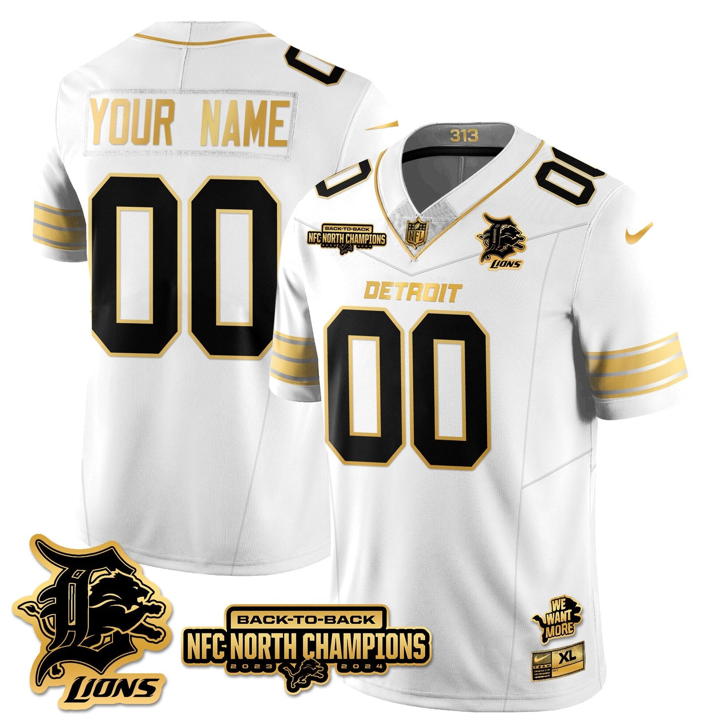 Custom Gender/Name DET 2024 NFC North Champions Gold Jersey N3 - All Stitched
