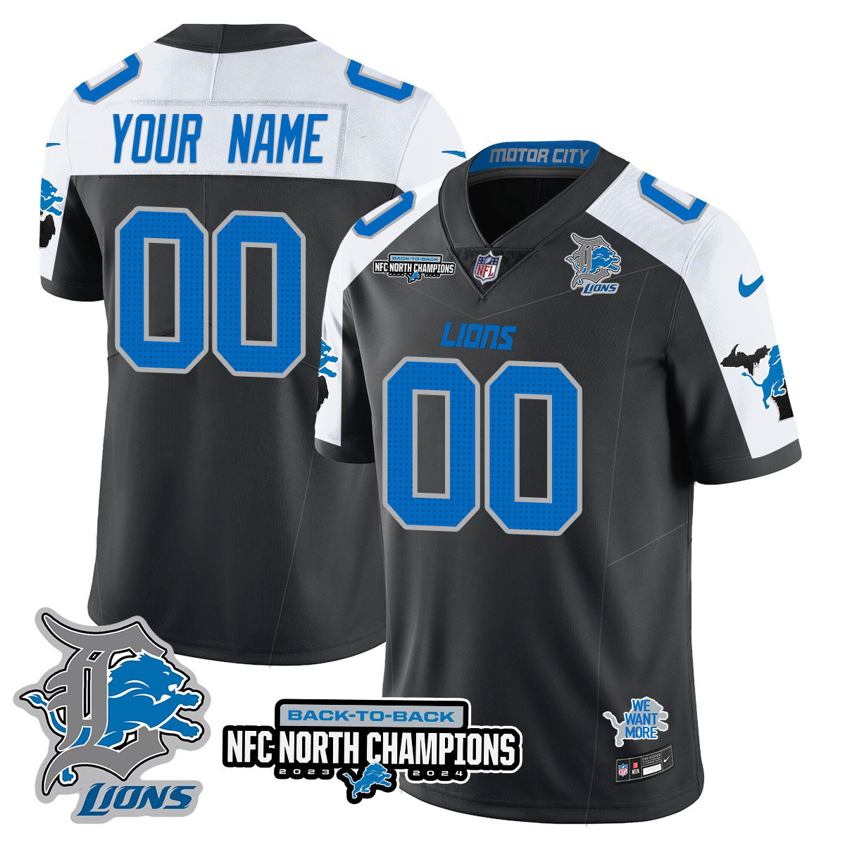 Custom Gender/Name DET 2024 NFC North Champions Gold Jersey N3 - All Stitched