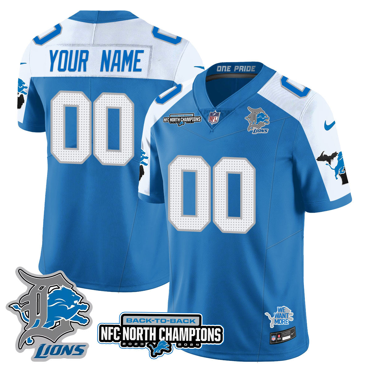 Custom Gender/Name DET 2024 NFC North Champions Gold Jersey N3 - All Stitched
