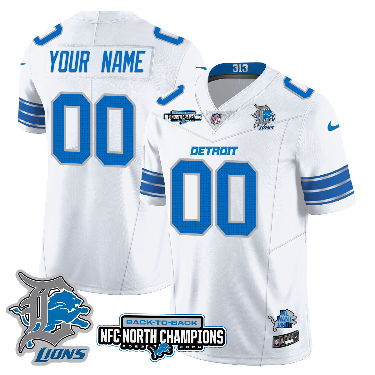 Custom Gender/Name DET 2024 NFC North Champions Gold Jersey N3 - All Stitched