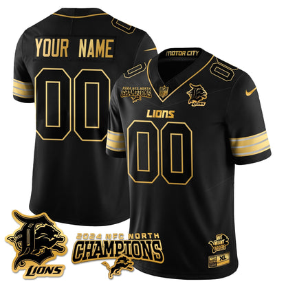 Custom Gender/Name DET 2024 NFC North Champions Gold Jersey N1 - All Stitched