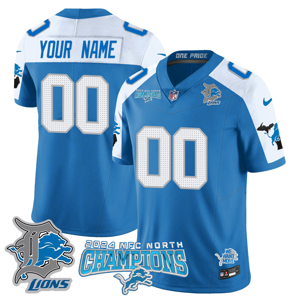 Custom Gender/Name DET 2024 NFC North Champions Gold Jersey N1 - All Stitched