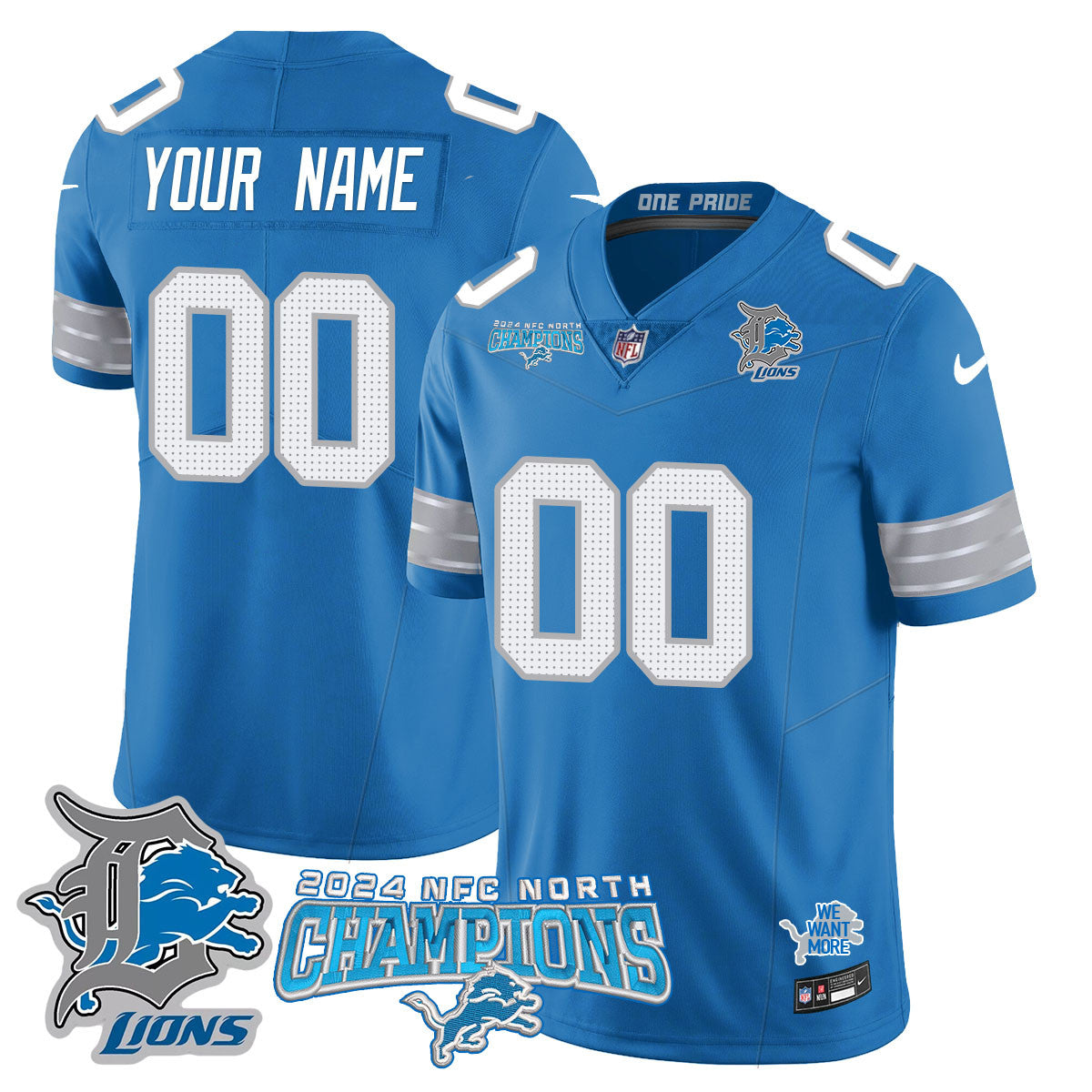 Custom Gender/Name DET 2024 NFC North Champions Gold Jersey N1 - All Stitched
