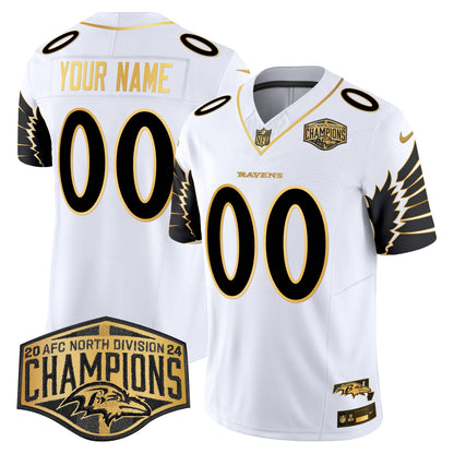 Ravens Maryland 2024 AFC North Division Champions Patch Gold Vapor Limited Custom Jersey - All Stitched