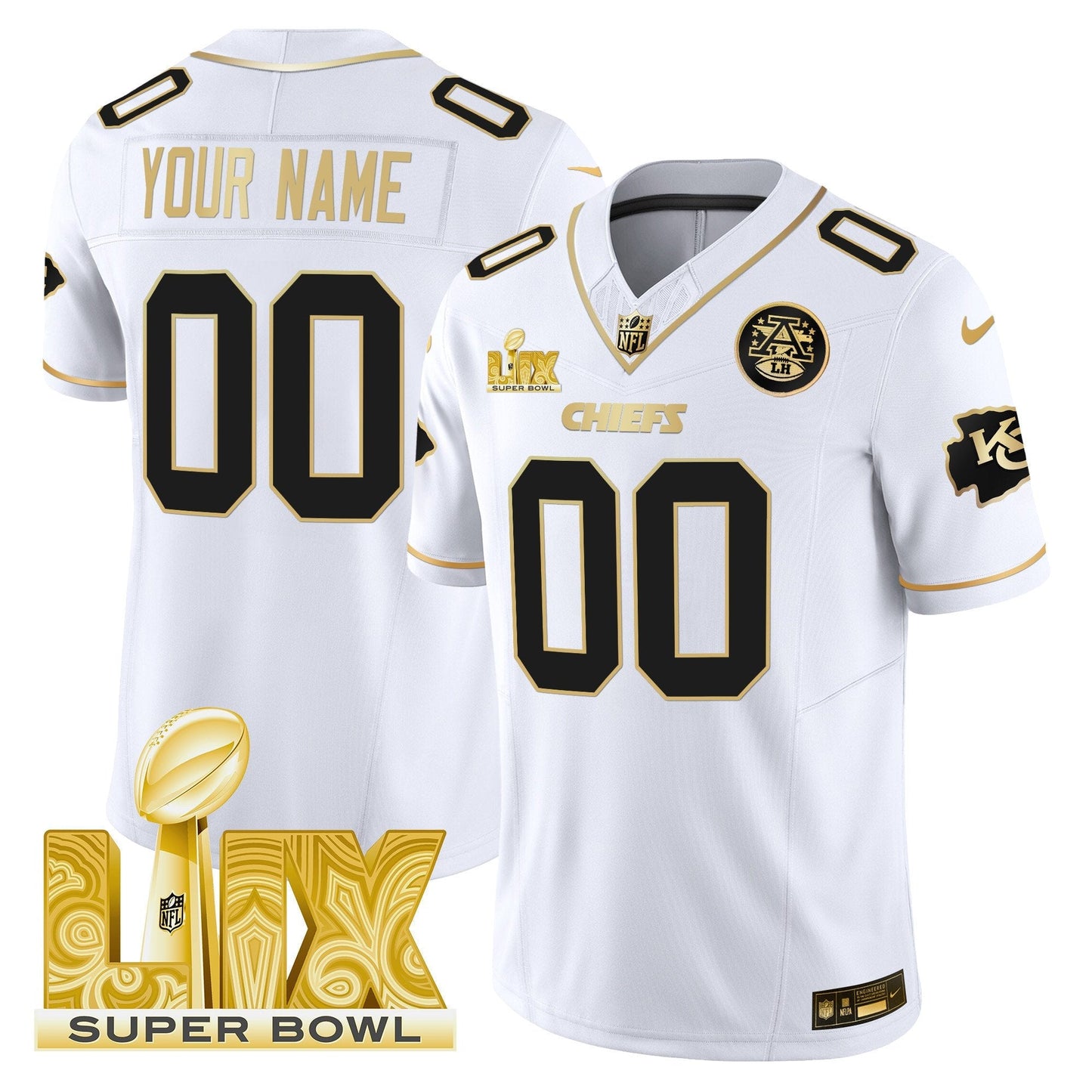Chiefs Super Bowl LIX Patch Gold Vapor Limited Custom Jersey - All Stitched