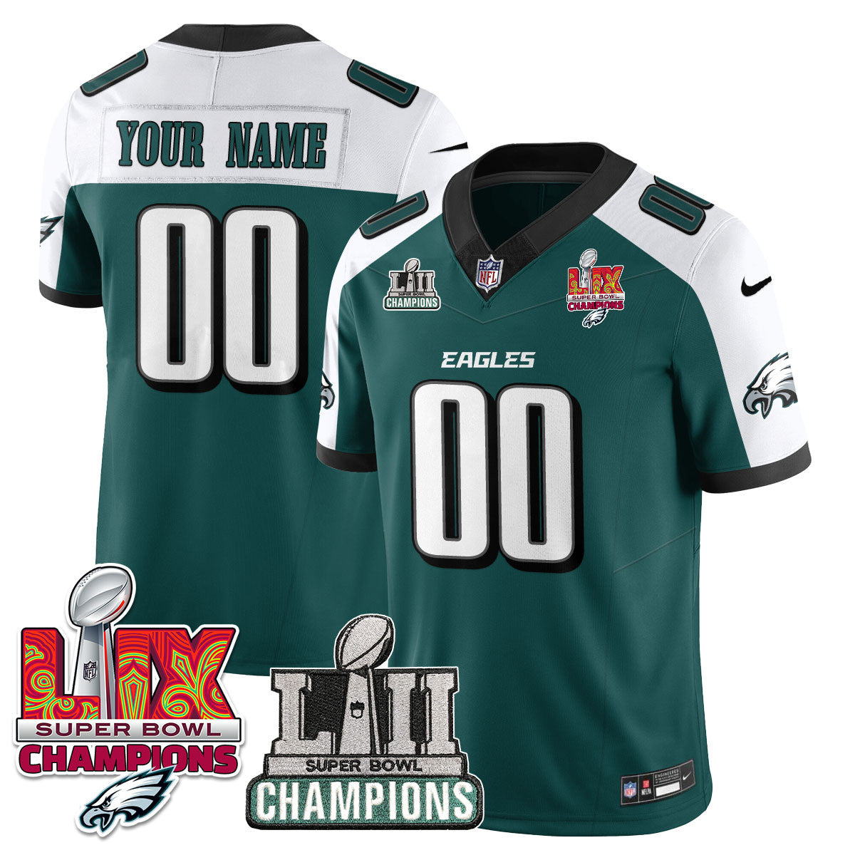 Custom Name/Gender PHI LII-LIX Super Bowl Champions Vapor Limited Jersey - All Stitched