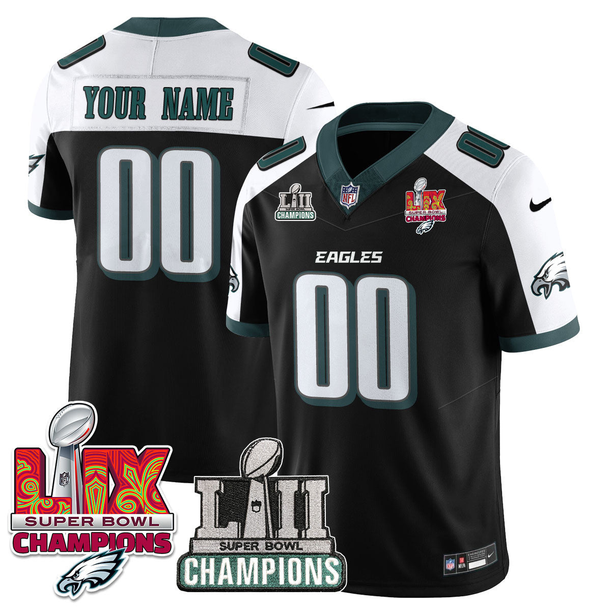 Custom Name/Gender PHI LII-LIX Super Bowl Champions Vapor Limited Jersey - All Stitched