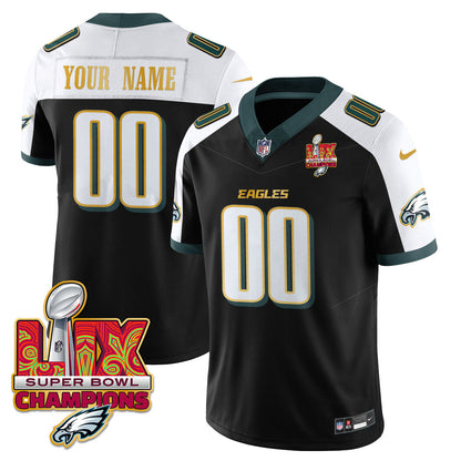 Custom Name/Gender PHI Super Bowl LIX Champions Gold Trim Vapor Limited Jersey - All Stitched