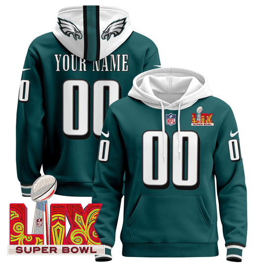 PHI Super Bowl LIX Patch Custom Pullover Hoodie - All Stitched