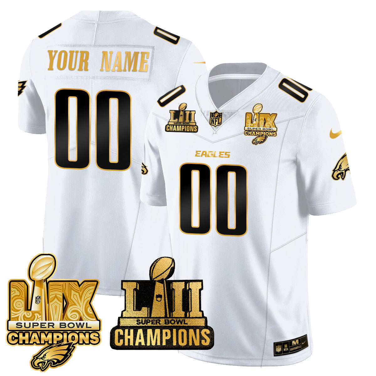 Custom Name/Gender PHI LII-LIX Super Bowl Champions Vapor Limited Jersey - All Stitched