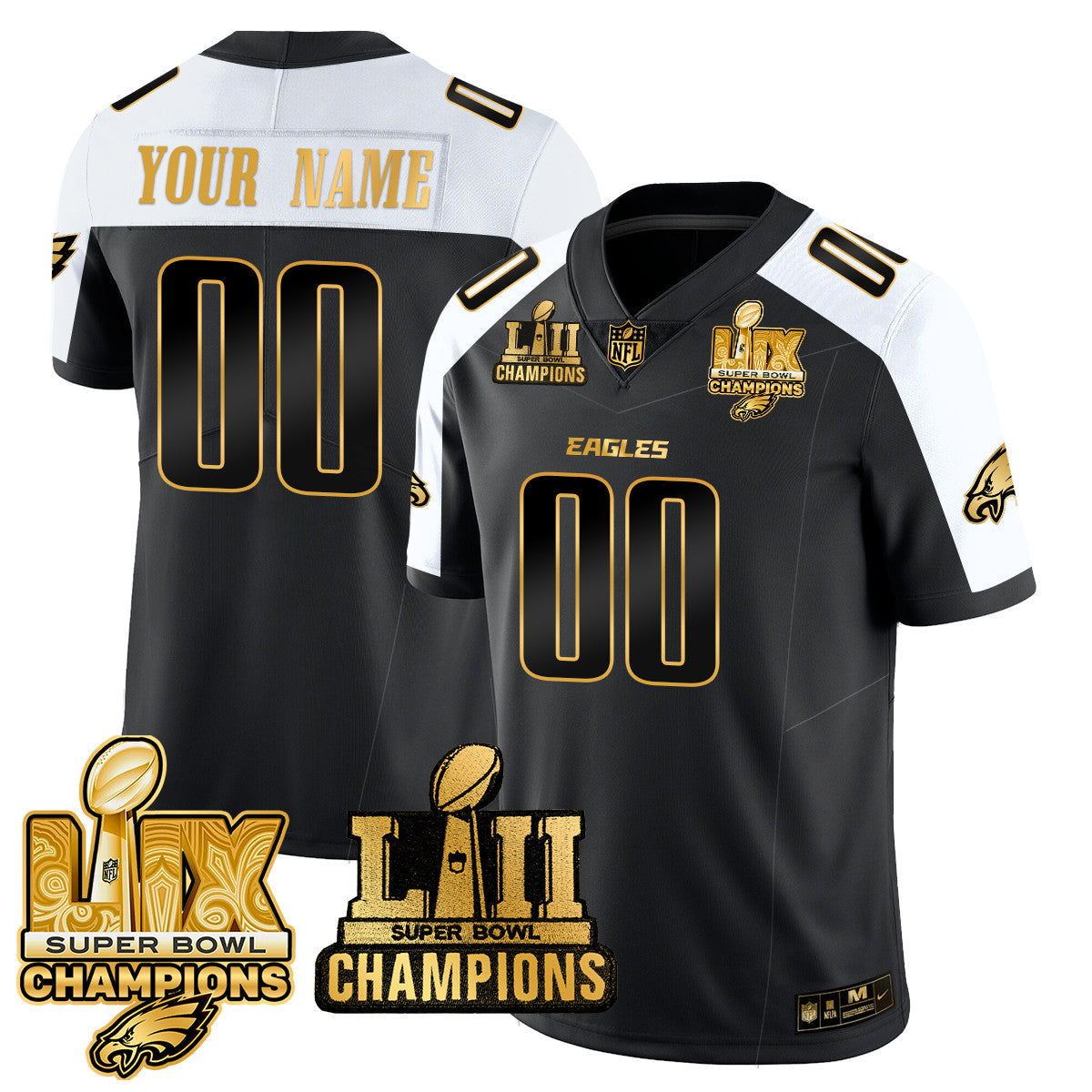 Custom Name/Gender PHI LII-LIX Super Bowl Champions Vapor Limited Jersey - All Stitched