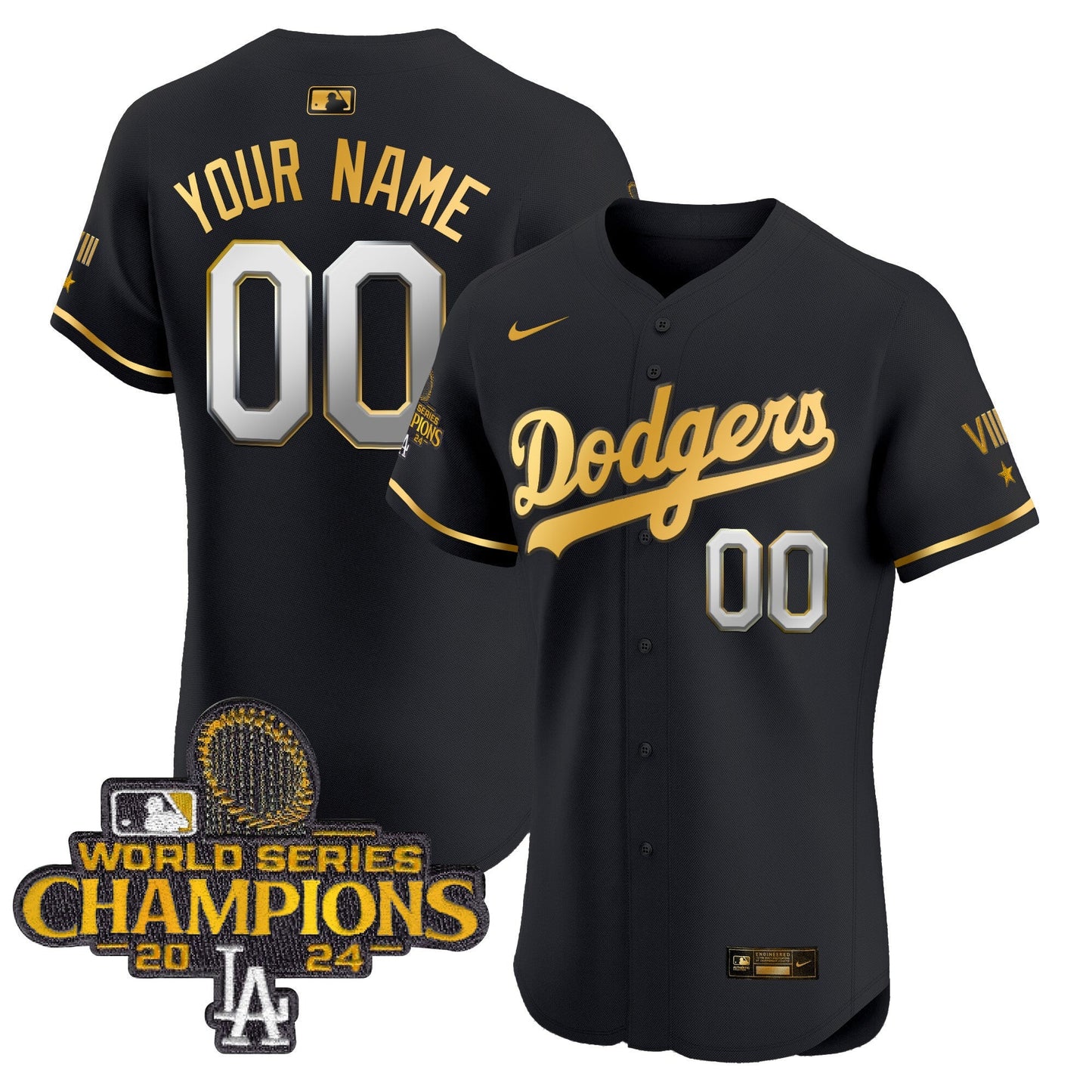 Dodgers 2024 World Series Champions Gold Trim Vapor Premier Elite Custom Jersey V3 - All Stitched