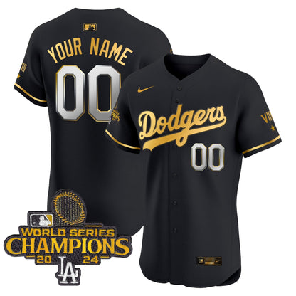 Dodgers 2024 World Series Champions Gold Trim Vapor Premier Elite Custom Jersey V3 - All Stitched