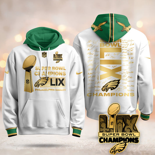 PHI Super Bowl LIX Champions Roster Signing Gold Hoodie