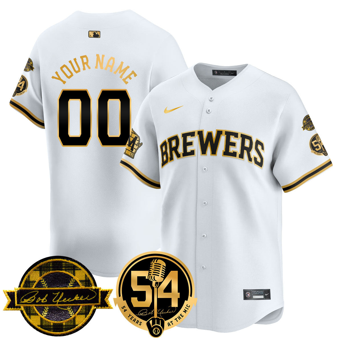 Custom Name/Number MIL Jersey - Bob Uecker, 54 Seasons for Brewers - All Stitched