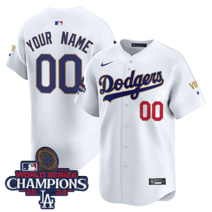 Dodgers 2024 World Series Champions Gold Trim Vapor Premier Limited Custom Jersey - All Stitched