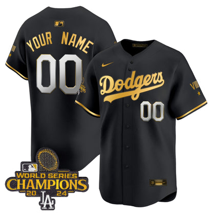 Dodgers 2024 World Series Champions Gold Trim Vapor Premier Limited Custom Jersey - All Stitched