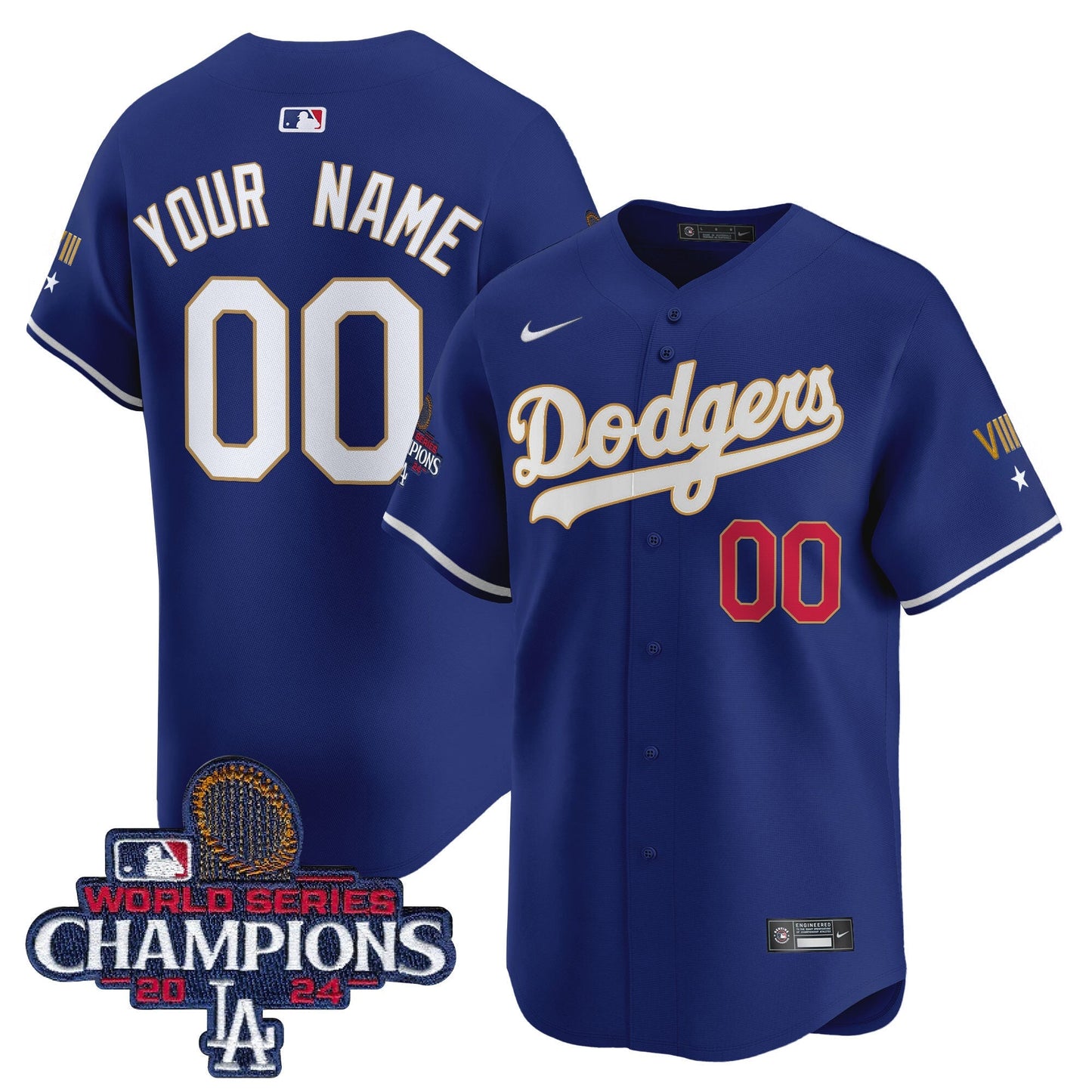 Dodgers 2024 World Series Champions Gold Trim Vapor Premier Limited Custom Jersey - All Stitched