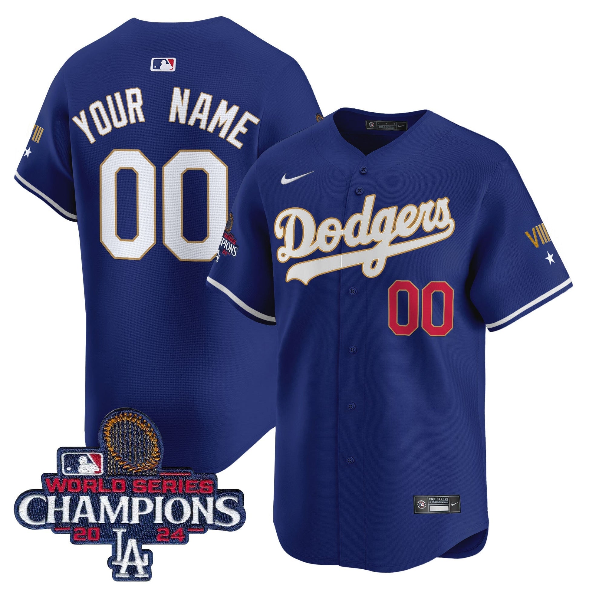 Dodgers 2024 World Series Champions Gold Trim Vapor Premier Limited Custom Jersey - All Stitched