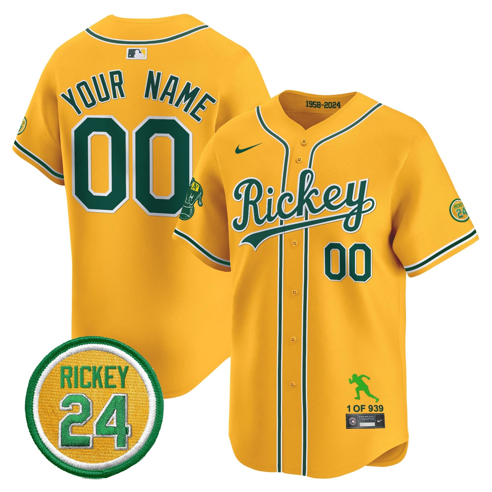 Oakland Athletics Rickey Tribute style Vapor Premier Limited Custom Jersey - All Stitched