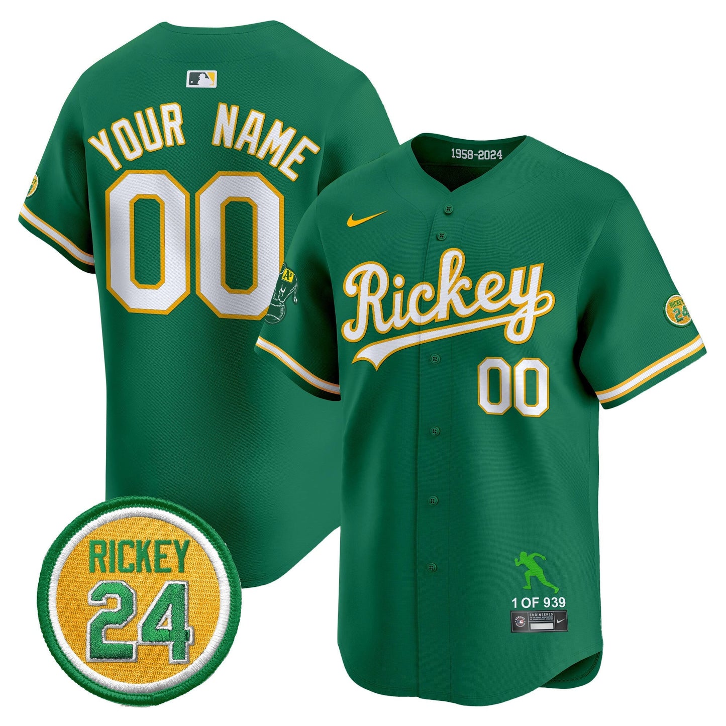 Oakland Athletics Rickey Tribute style Vapor Premier Limited Custom Jersey - All Stitched
