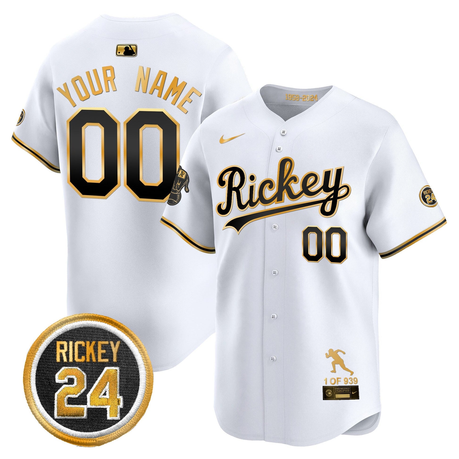 Oakland Athletics Rickey Tribute style Vapor Premier Limited Custom Jersey - All Stitched