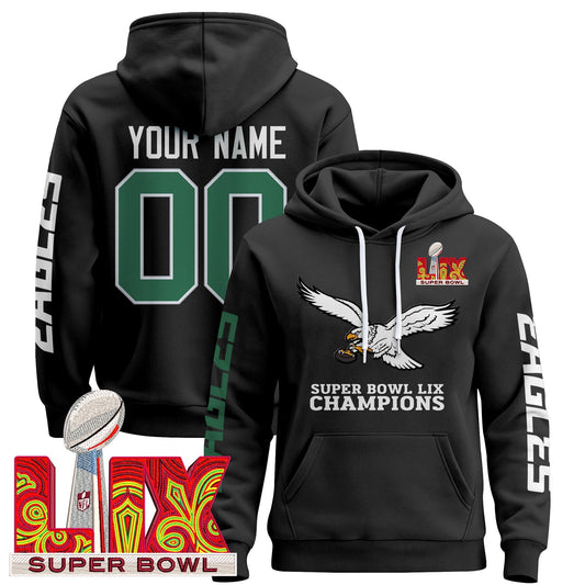 Philadelphia Eagles Super Bowl LIX Patch Custom Pullover Hoodie V6 - All Stitched