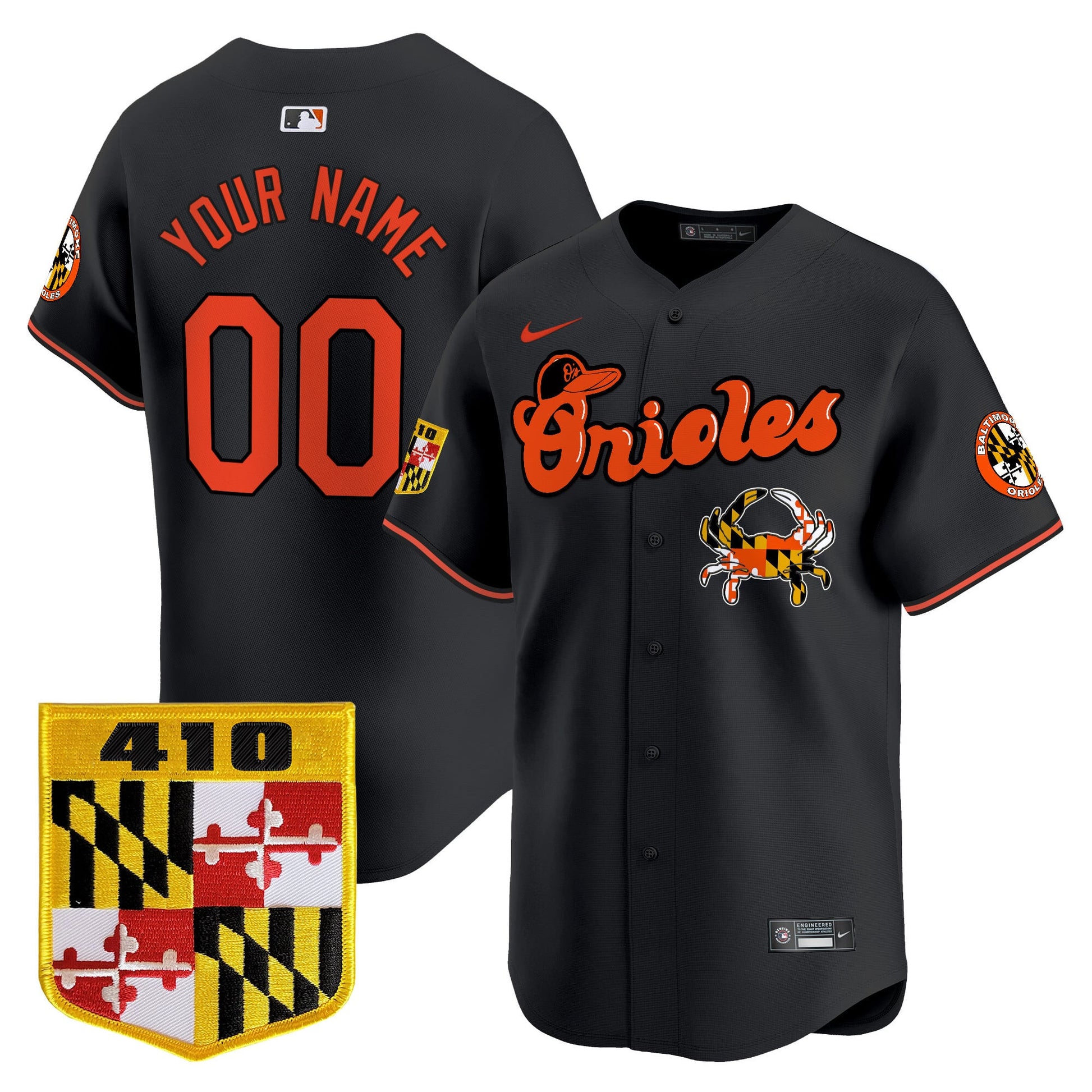 Baltimore Orioles 410 & Chesapeake Crab Patch Vapor Premier Limited Custom Jersey - All Stitched