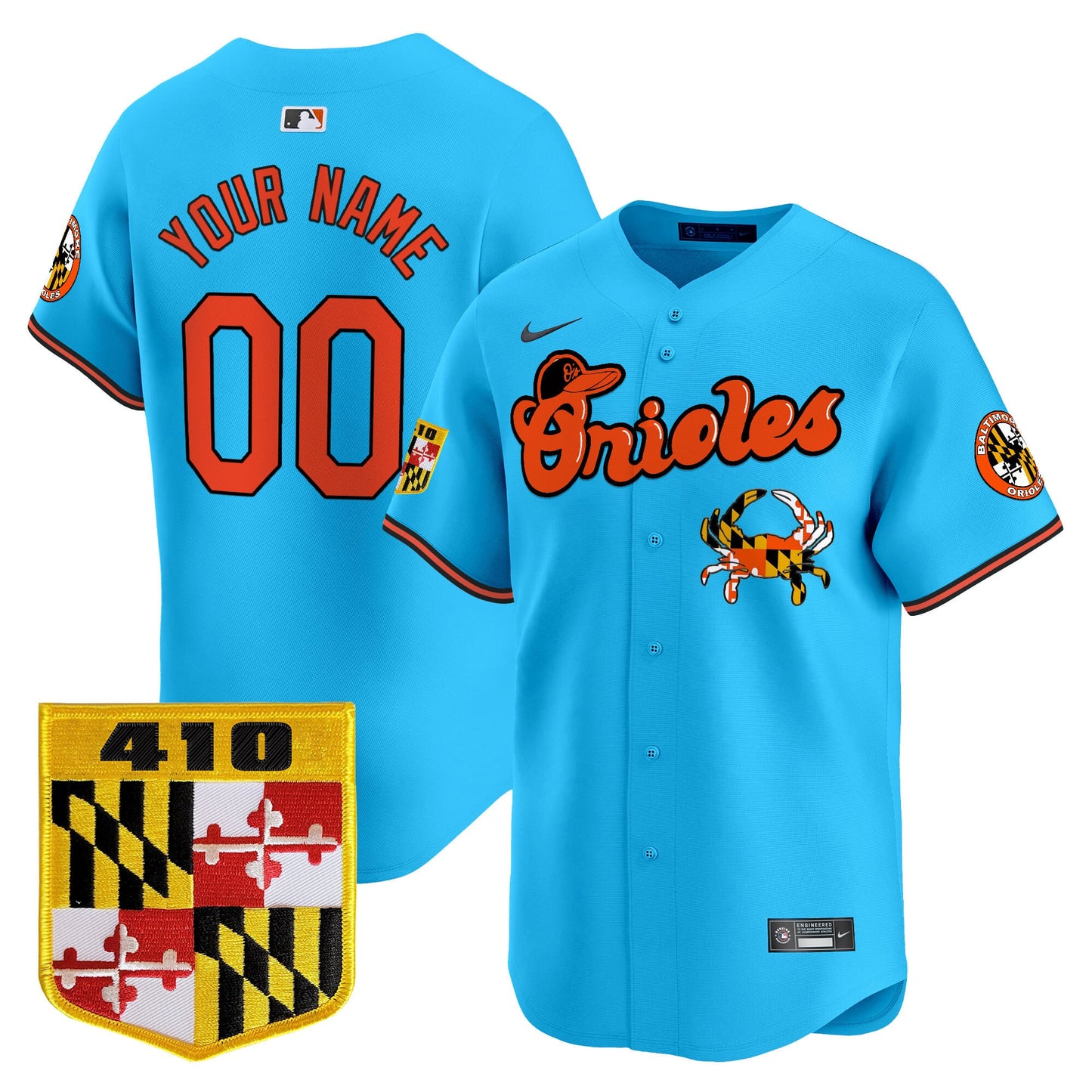 Baltimore Orioles 410 & Chesapeake Crab Patch Vapor Premier Limited Custom Jersey - All Stitched