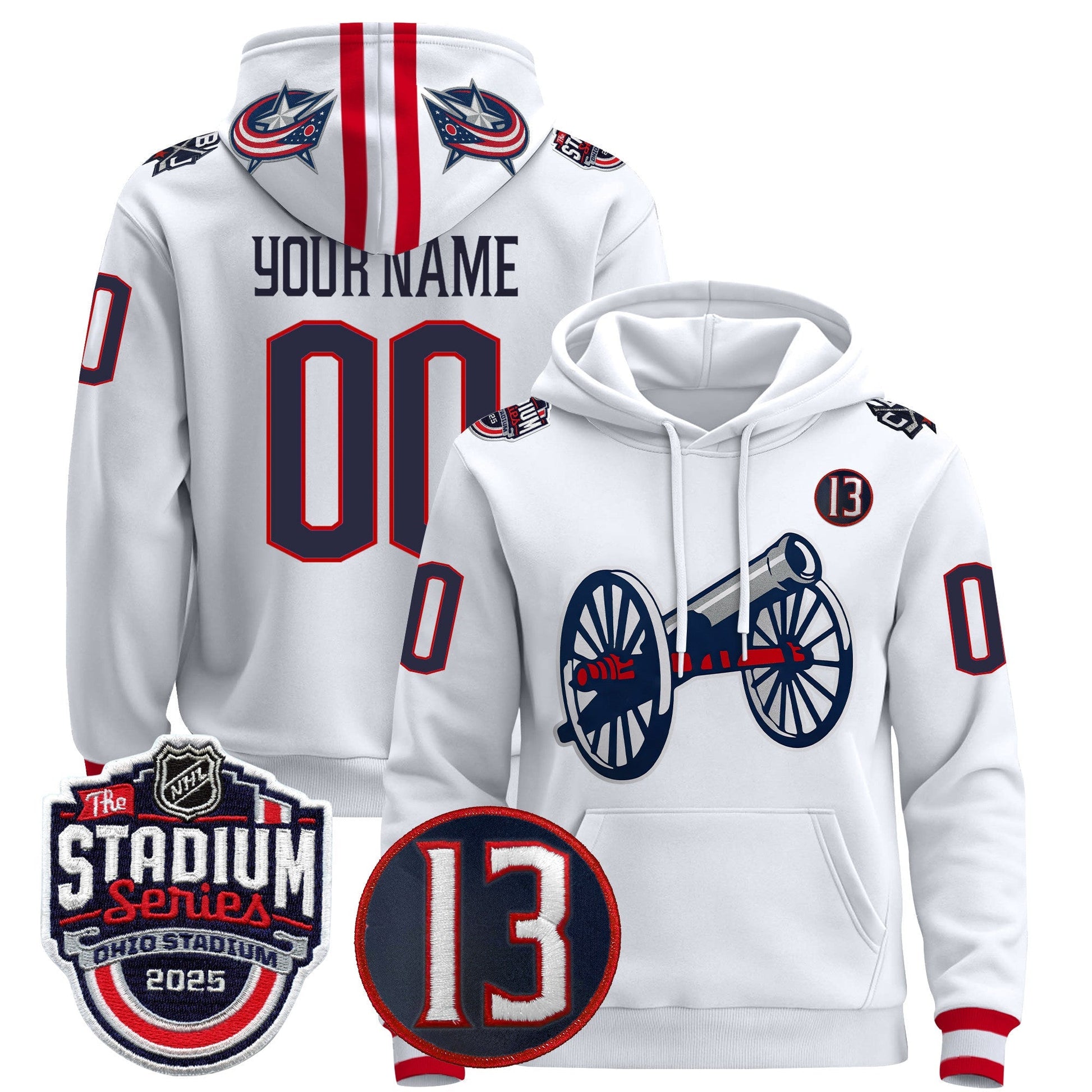 Columbus Blue Jackets 2025 Stadium Series & #13 Johnny Gaudreau Patch Custom Pullover Hoodie - All Stitched