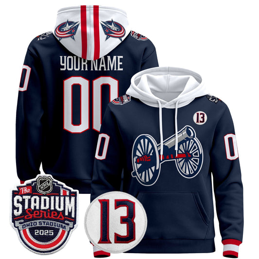 Columbus Blue Jackets 2025 Stadium Series & #13 Johnny Gaudreau Patch Custom Pullover Hoodie - All Stitched