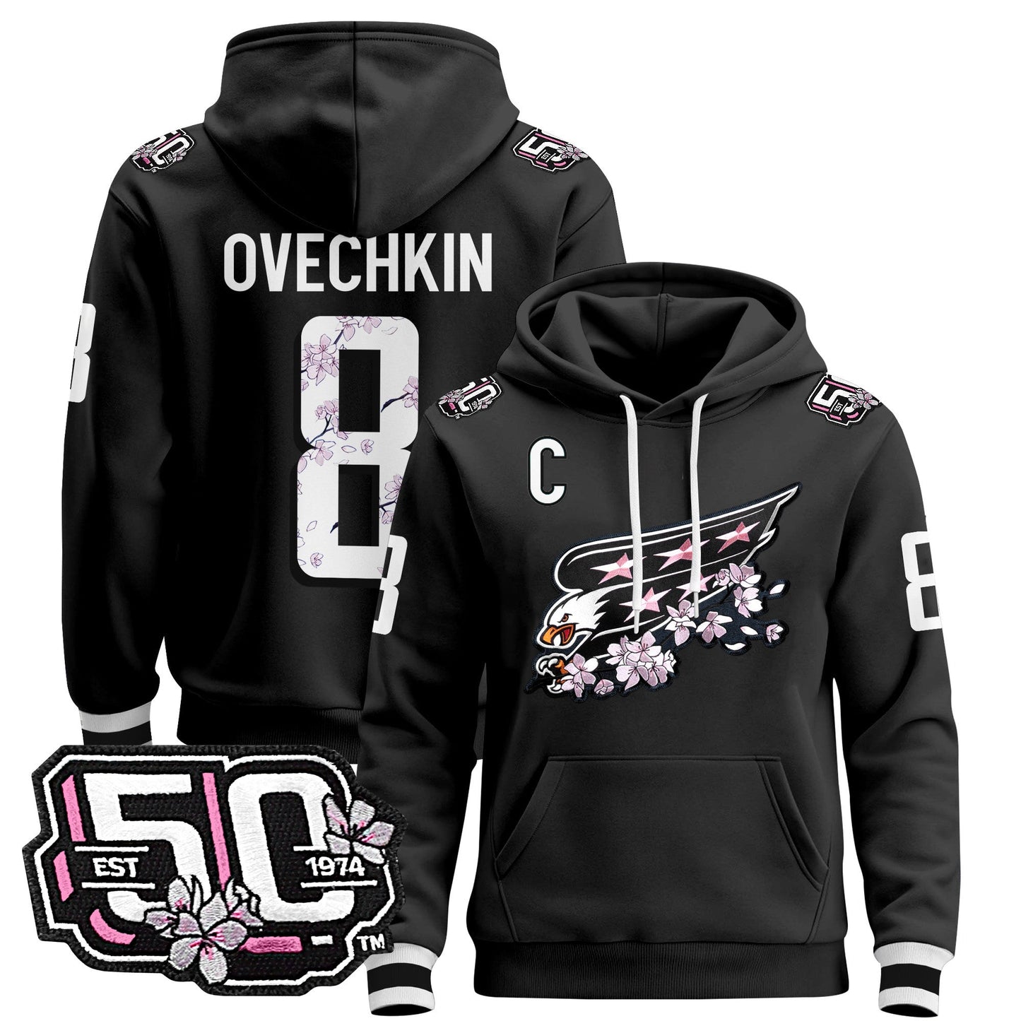 Men's Washington Capitals 50th Anniversary Cherry Blossom Pullover Hoodie - All Stitched