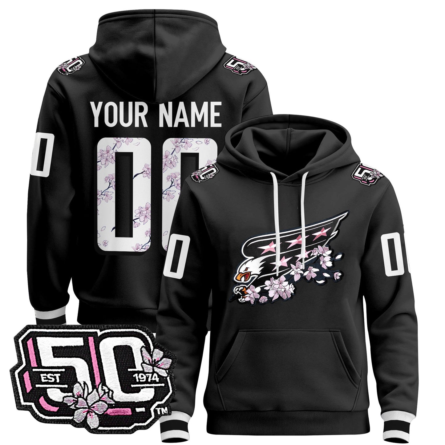 Washington Capitals 50th Anniversary Cherry Blossom Custom Pullover Hoodie - All Stitched