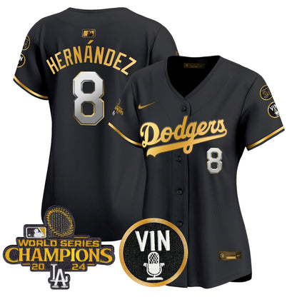 Women's Dodgers 2025 Vin Scully & #34 Fernando Patch Gold Vapor Premier Limited Jersey - All Stitched