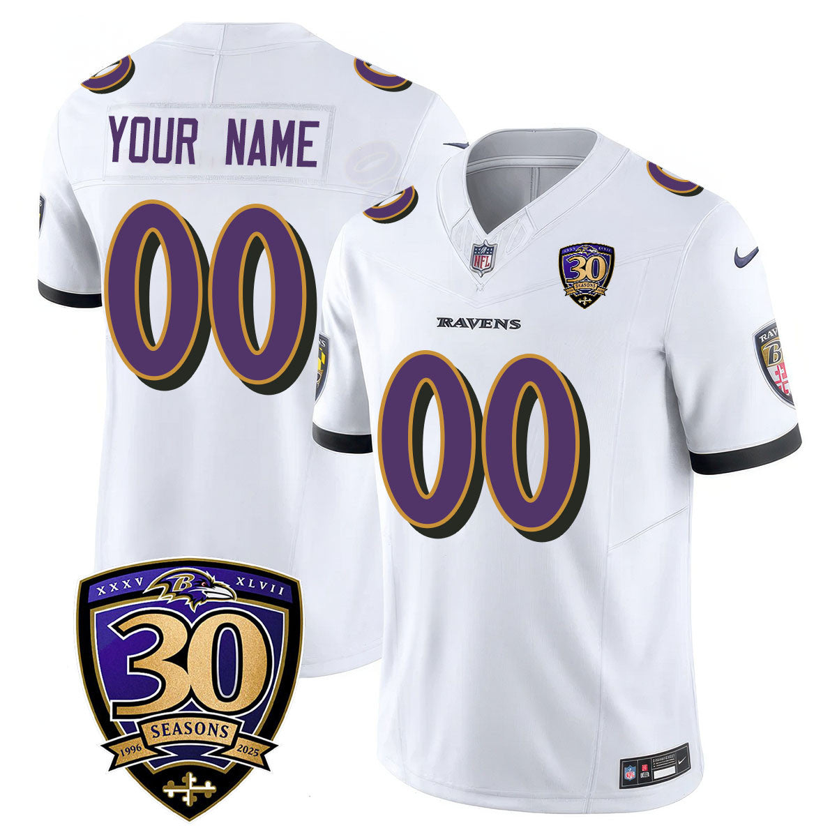 Custom Gender/Name Baltimore Ravens Limited 30th Season Jersey - All Stitched