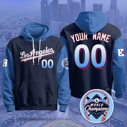 Custom Gender/Name Los Angeles Dodgers Korean Heritage Night Hoodie - All Stitched