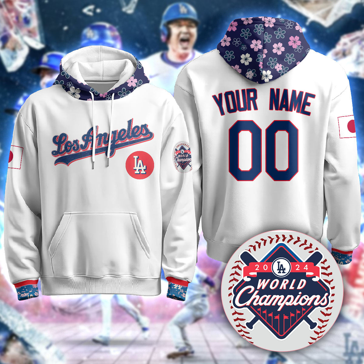 Custom Gender/Name Los Angeles Dodgers Japanese Heritage Night Hoodie - All Stitched