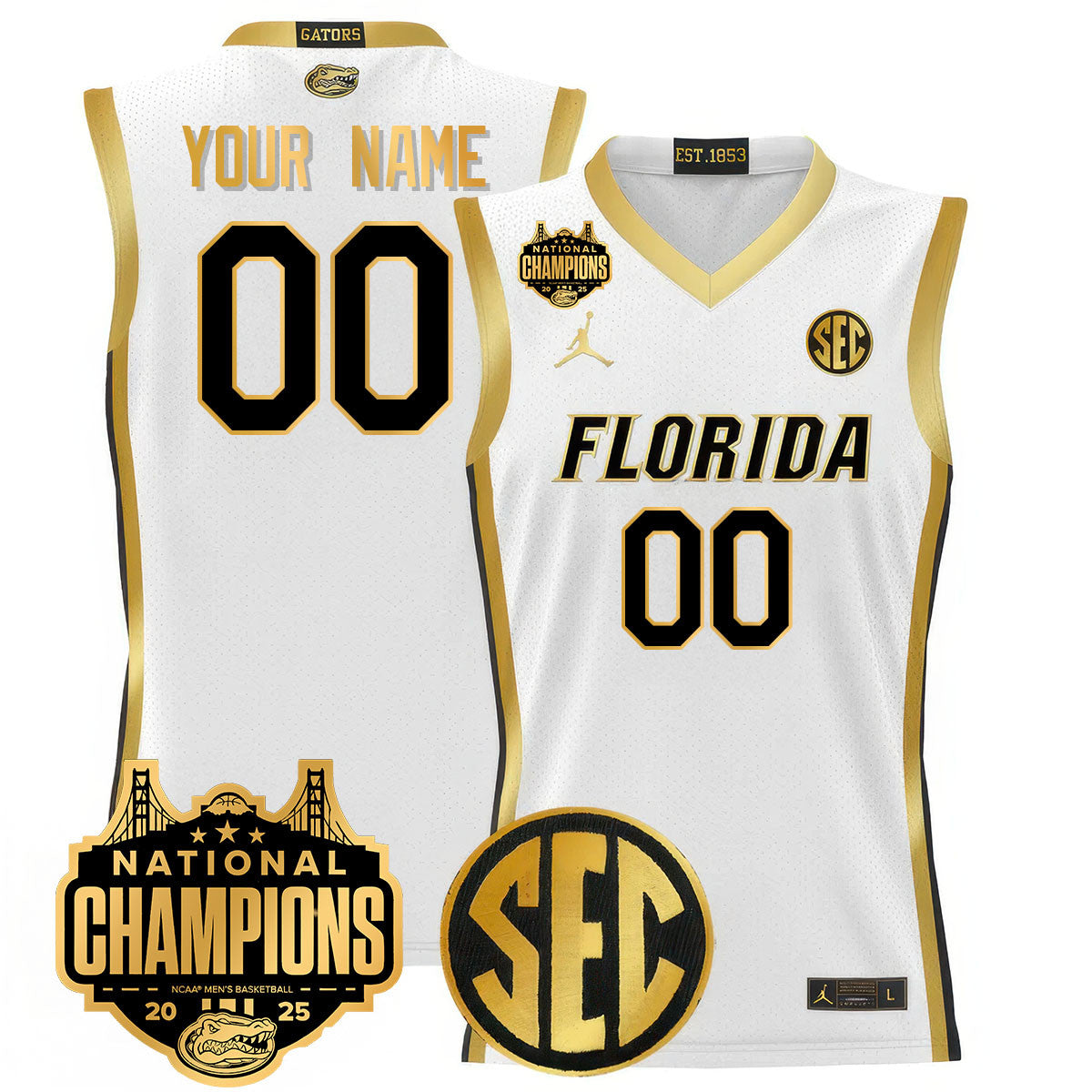 Custom Name/Gender Florida Gators 2025 National Champions Basketball Jersey - All Stitched